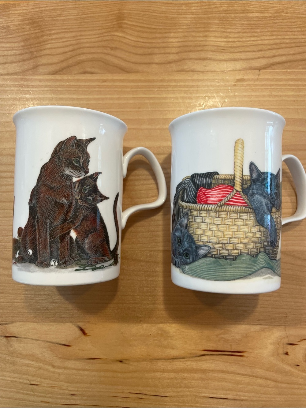 White Ceramic Cat Print Mug - Playful Kittens Design set of two